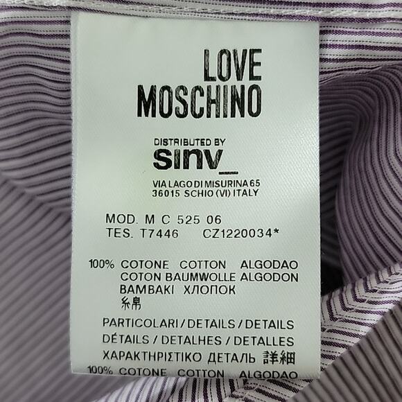 Love Moschino short sleeve mircro striped button up purple shirt S - Picture 11 of 14